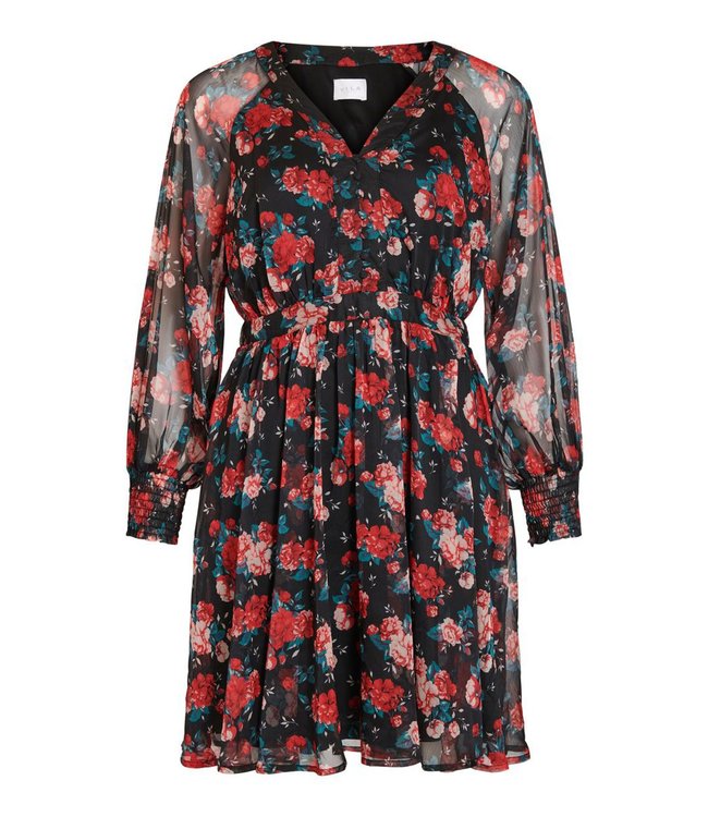 VILA VIBROOKLY L/S DRESS/DC/SU BLACK FLOWER JESTER