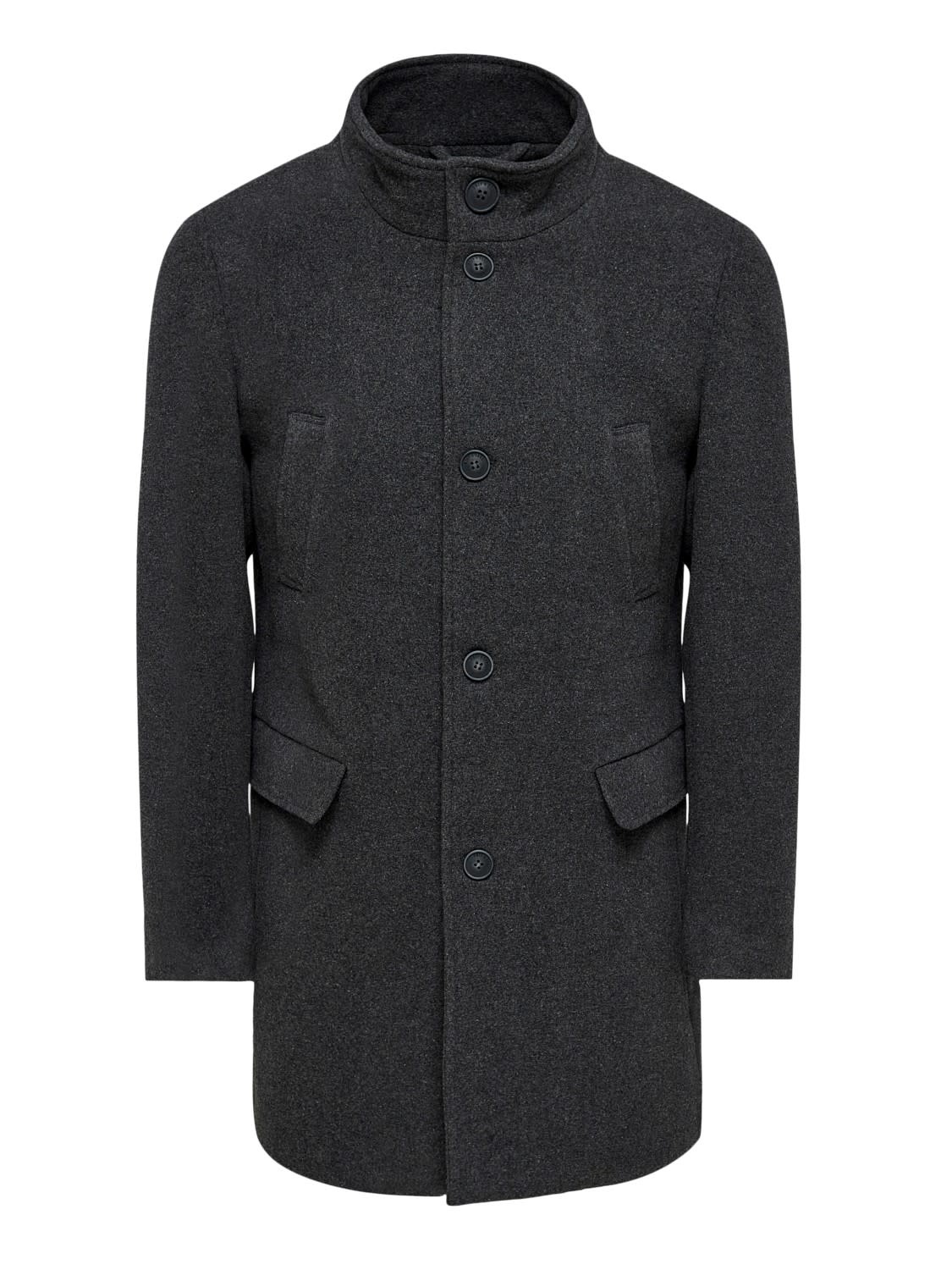 Only & sons overcoat with stand up collar hotsell
