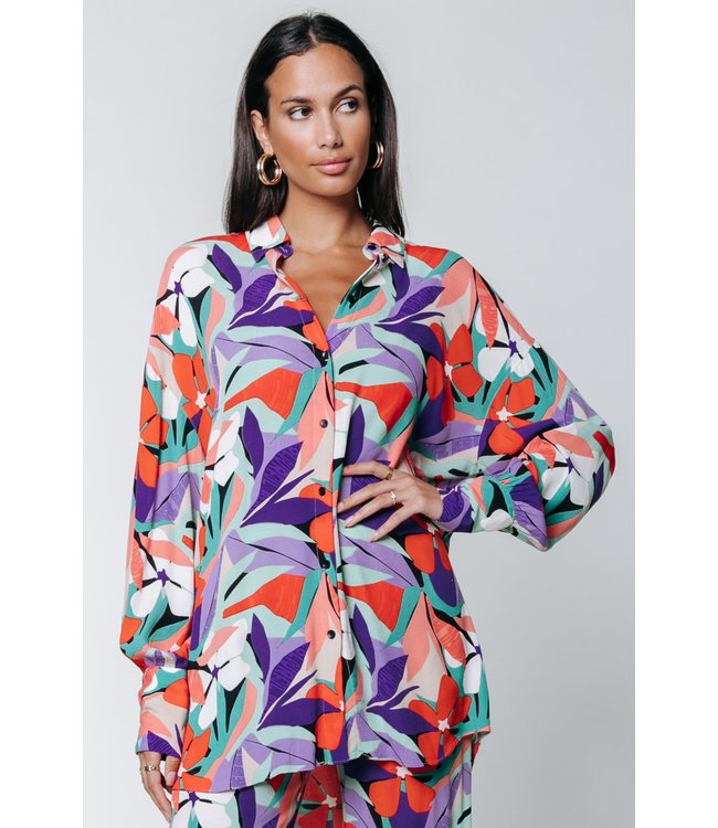 Colourful Rebel Talia Big Flower Oversized Boyfriend Blouse