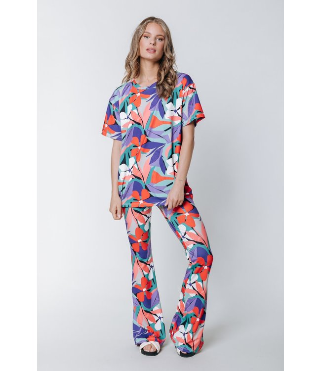 Colourful Rebel Big Flower Peached Flare Pants