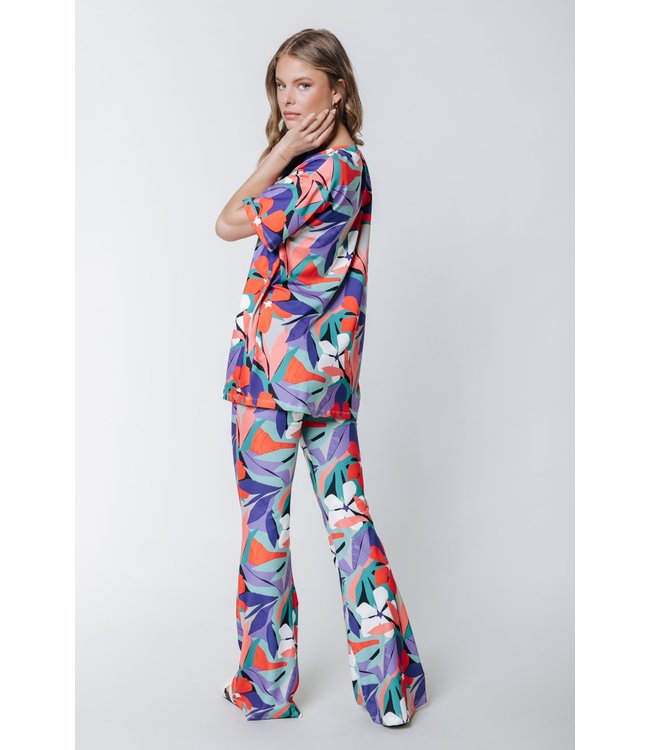 Colourful Rebel Big Flower Peached Flare Pants