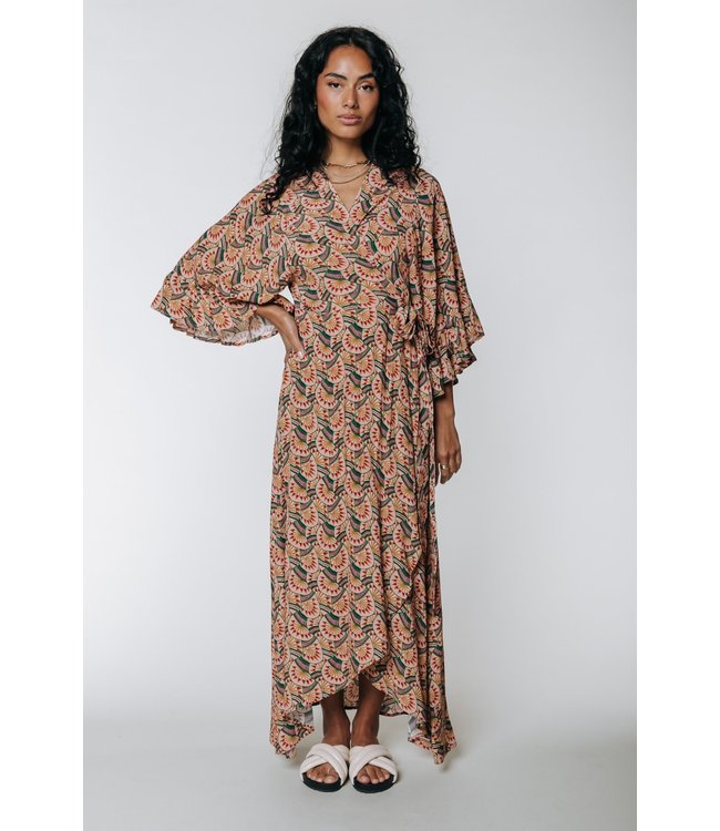 Colourful Rebel Alice Graphic Fan Maxi Wrap Dress