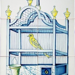 Frisiantiles Aanbieding tegeltableau vogelkooi met kanarie