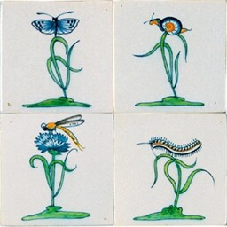 Frisiantiles Tegels Collaertplanten met insecten 1-4