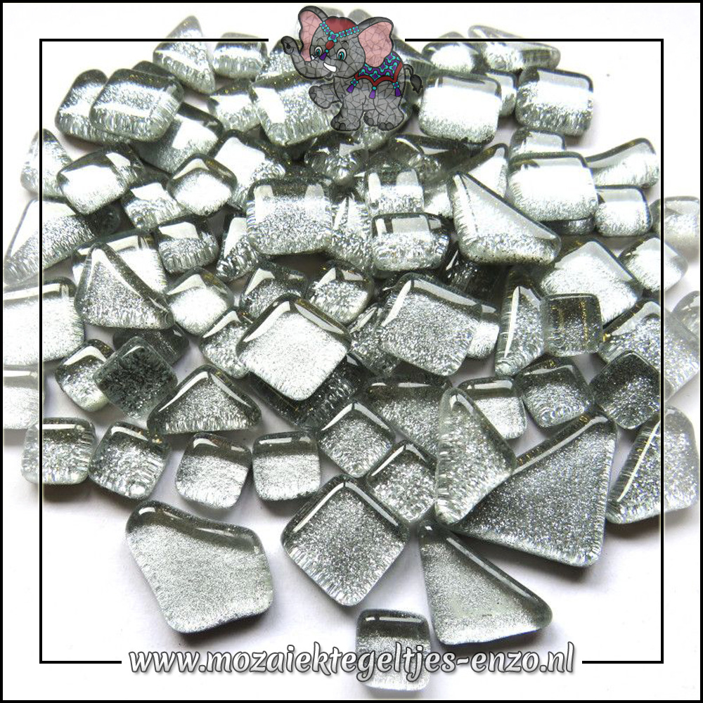 Soft Glas Puzzelstukjes Glitter Enkele Kleuren 50 Gram Silver Bells Mozaiektegeltjes Enzo