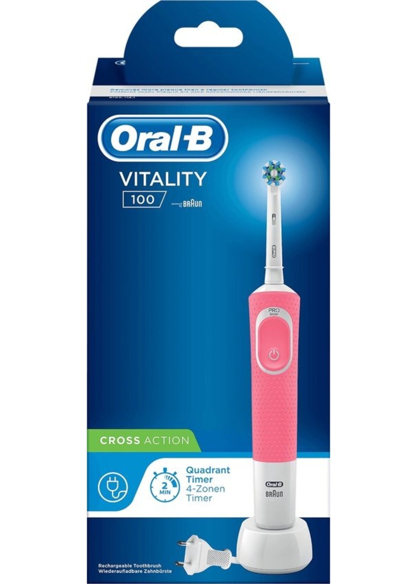 Oral-B Oral-B Vitality 100 Roze CrossAction - Elektrische Tandenborstel - Powered By Braun koopjeshoek