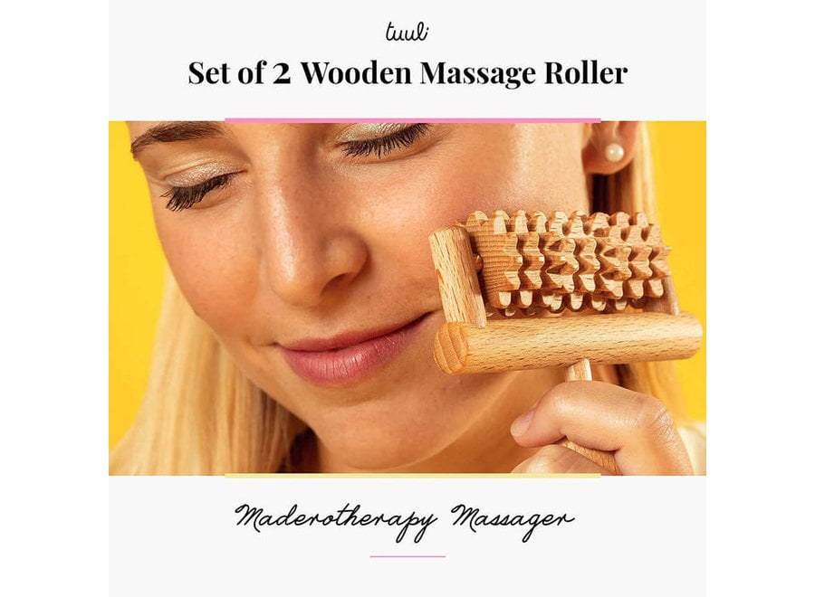 Tuuli Wooden Body Massage Set Derma Roller for Face Neck Arm Hand