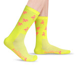 Snelle Sokken Fietssokken - Flamingo print - Neon geel