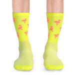 Snelle Sokken Fietssokken - Flamingo print - Neon geel