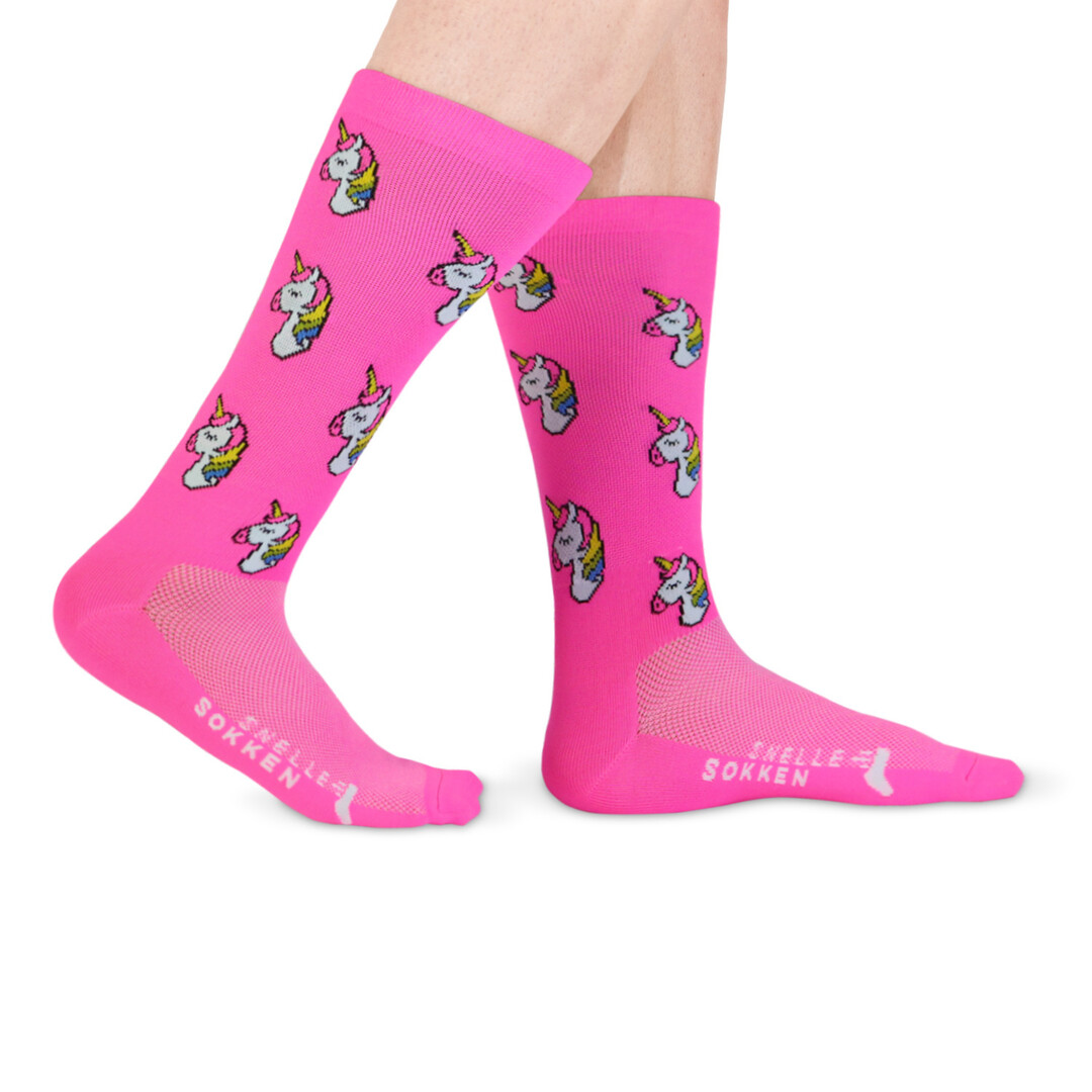 Snelle Sokken Fietssokken - unicorn print - roze