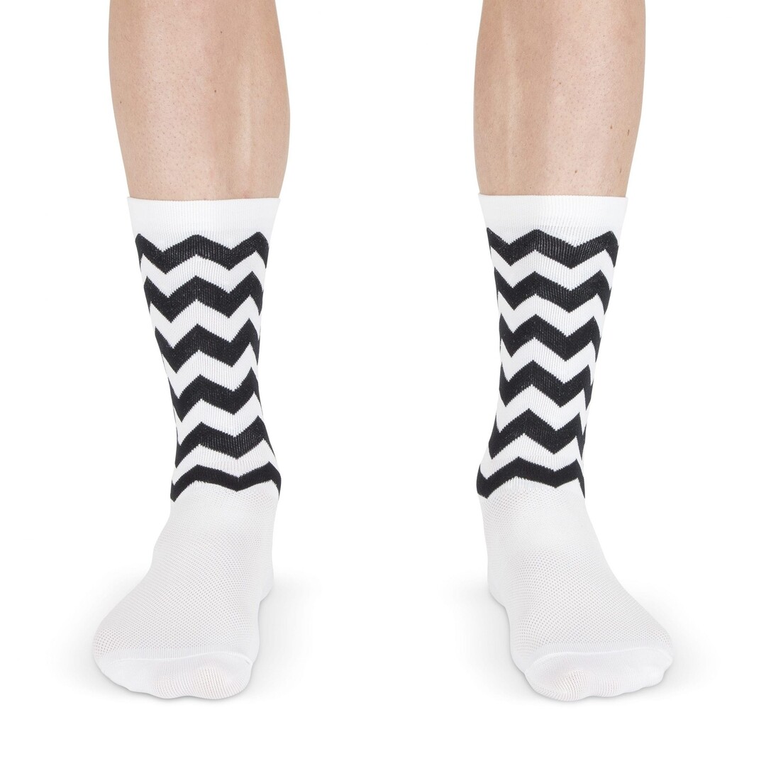 Snelle Sokken Fietssokken - Wave print - Wit/Zwart