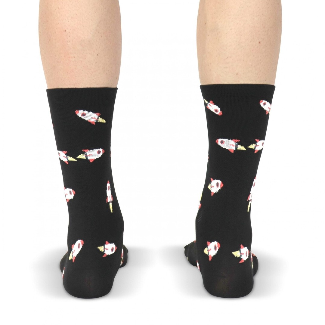 Snelle Sokken Fietssokken - Rocket print - Zwart