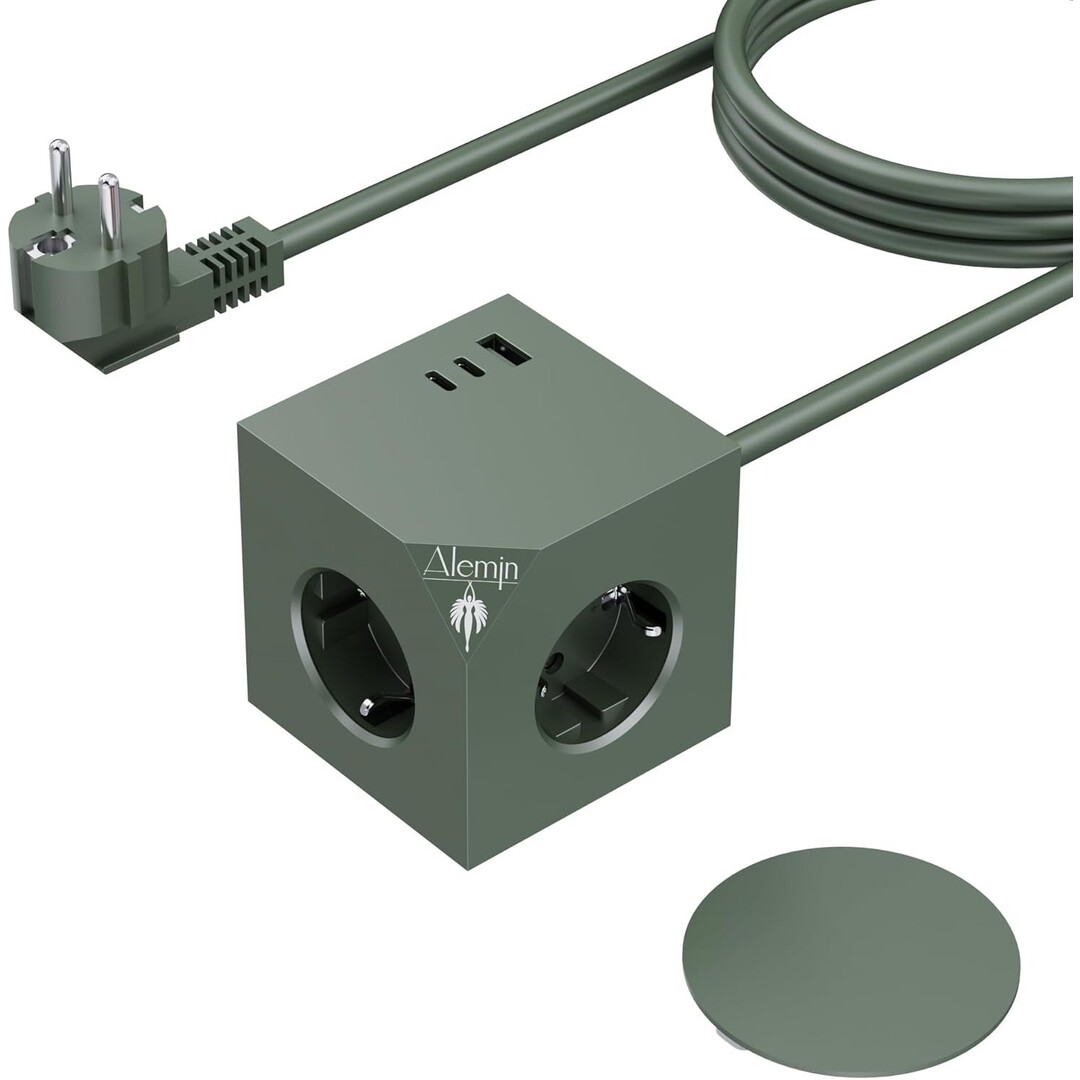 Alemjn - Design Cube 6 in 1 Stekkerdoos met Magnetische Voet - Groen