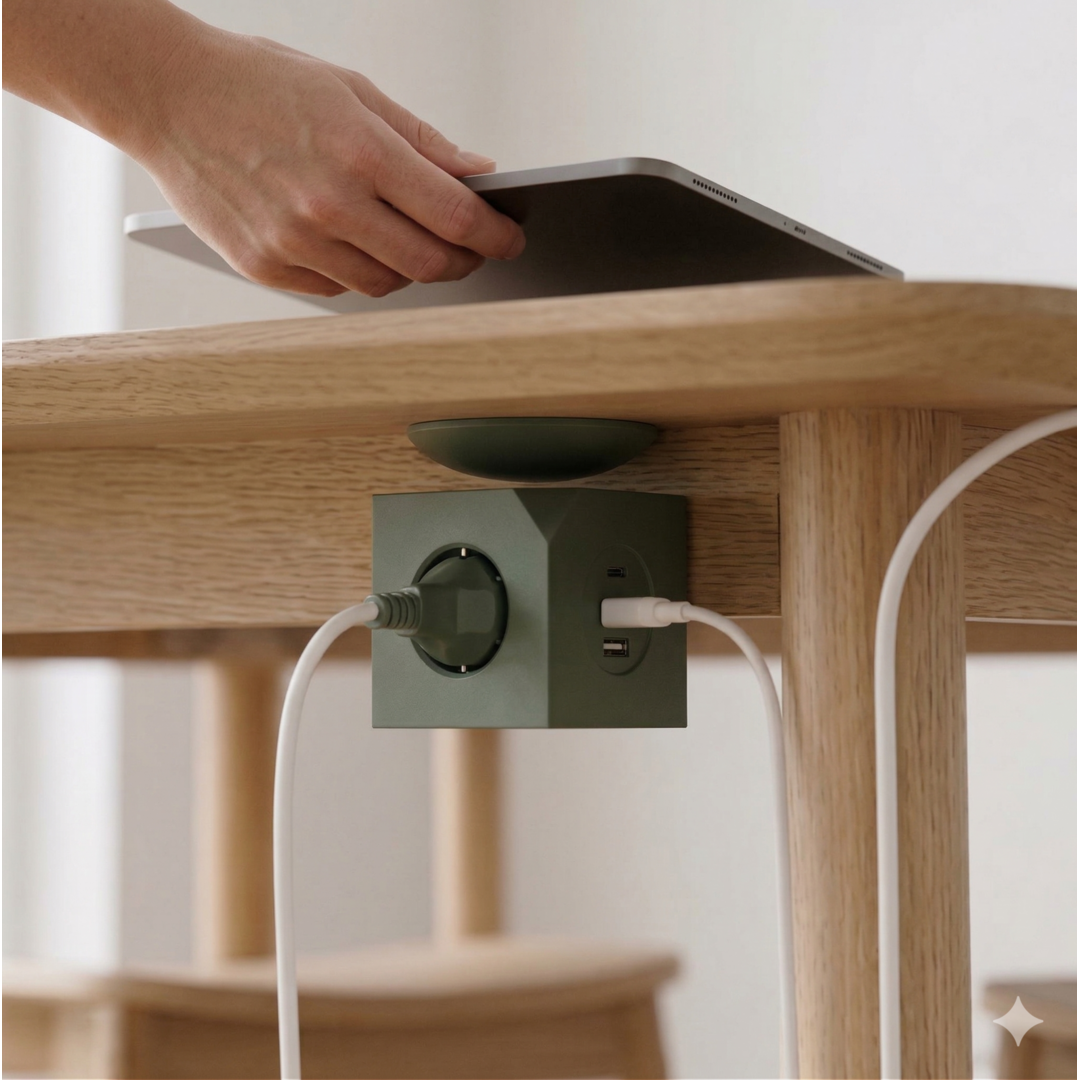Alemjn - Design Cube 6 in 1 Stekkerdoos met Magnetische Voet - Groen