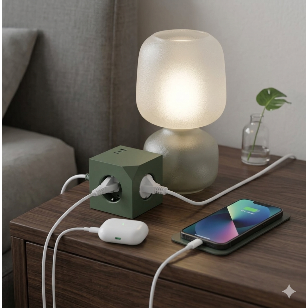 Alemjn - Design Cube 6 in 1 Stekkerdoos met Magnetische Voet - Groen