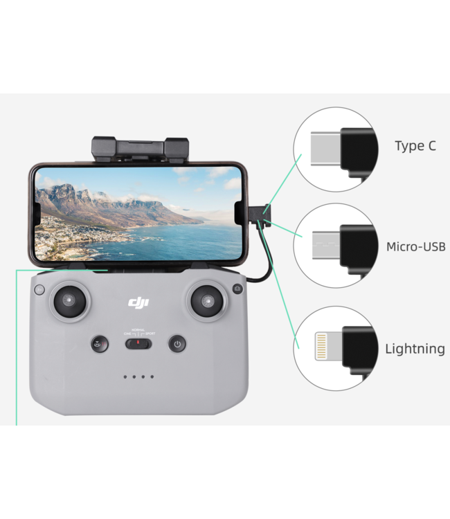 OTG controller kabel USB C DJI Air 2, Air 2s, Mini 2, Mini 3 (Pro), Mavic 3 & 3 Cine.