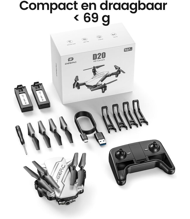 DeeRC D20 Mini hd camera drone - altitude hold - + gratis extra accu