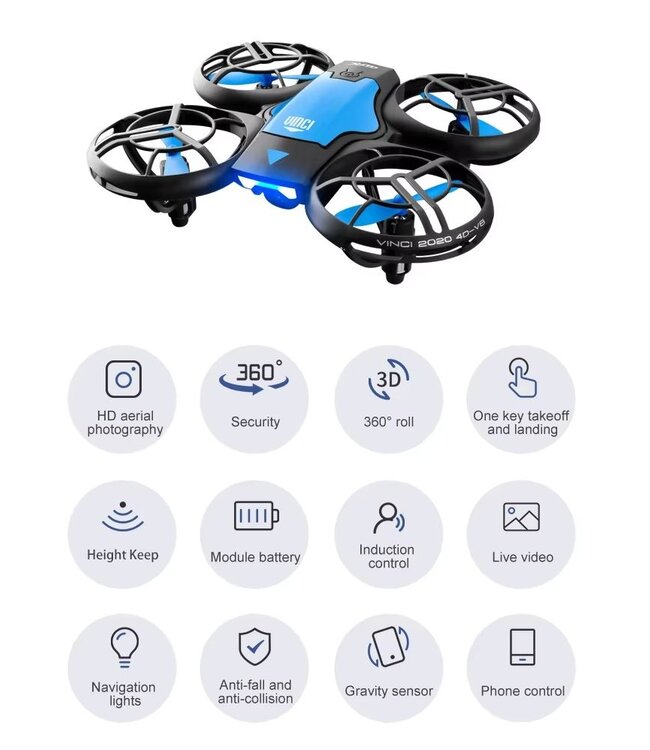 4DRC V8 blue compacte mini drone met camera fly more kit