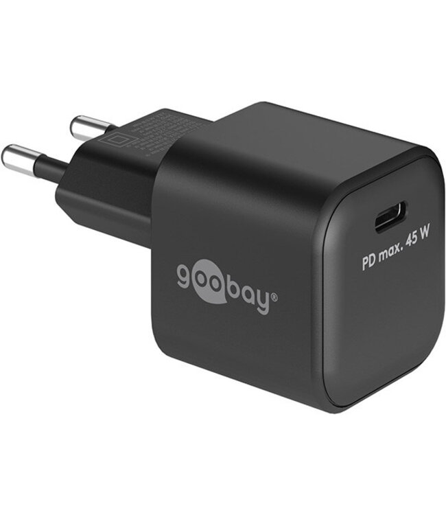 USB C snel oplader | Goobay (45W, 1x USB C, GaN, Power Delivery, Zwart)