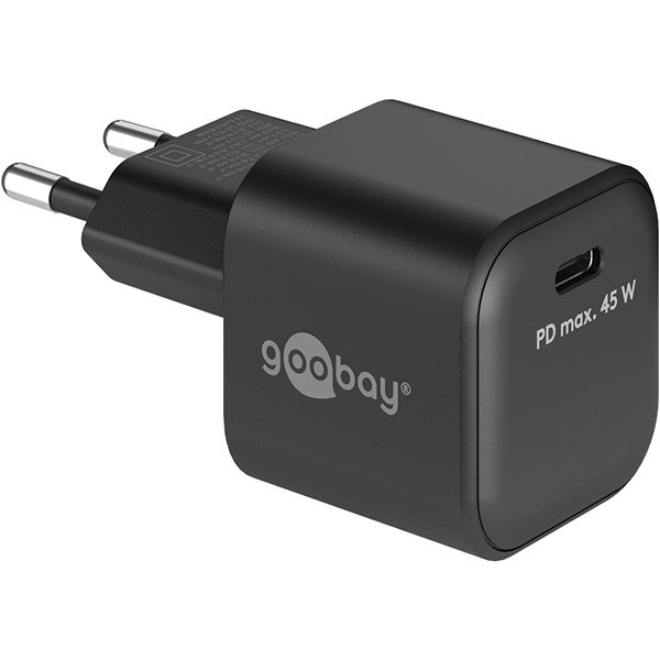 USB C snel oplader | Goobay (45W, 1x USB C, GaN, Power Delivery, Zwart)