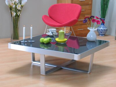 Design salontafel Newcastle met zwart glas en aluminium