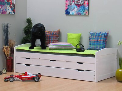 Tienerbed bedbank Ulli met laden wit