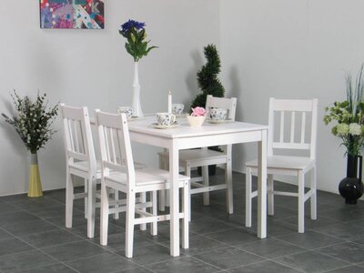 Eettafel met 4 stoelen wit gelakt grenen Paloma