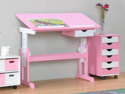 Bureau tekentafel ABC kleuters roze wit Cecilia