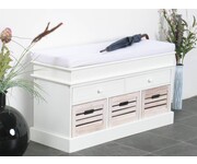 Halbank wit halbankje met houten manden 'Welkom' 