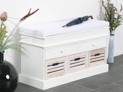 Halbank wit halbankje met houten manden ‘Welkom’