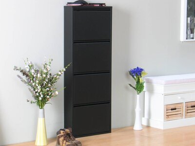 Schoenenkast zwart metaal 4 vaks Plaza