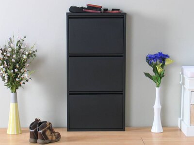 Schoenenkastje zwart schoenen kommode metaal 3 vaks Plaza