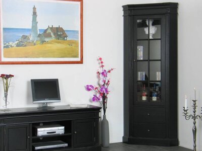 Hoekvitrinekast hoekkast zwart antiek patine barok Mozart