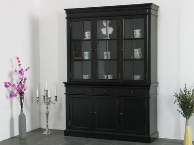 Winkelkast buffetkast vitrine met opzet antiek zwart massief hout Mozart