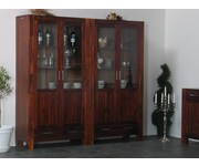 Kastenwand vitrinekasten set van twee massief Acacia 