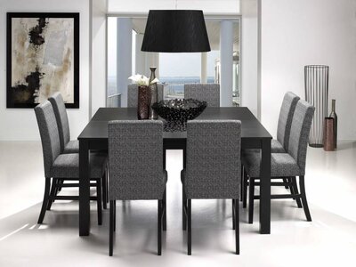 Eethoek eettafel vierkant zwart Sirius met 8 stoelen