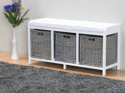 Halbank met 3 rotan manden en zitkussen Safir