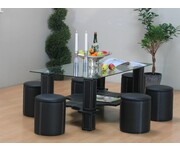 Salontafel zwart met 6 hockers Silvia 