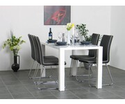 Eethoek kantineset Miami wit hoogglans met 4 zwarte comfort stoelen 