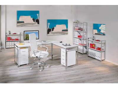 Kantoorset bureau + ladeblok + bureaustoel wit