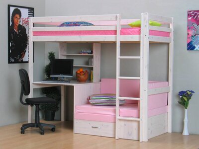 Hoogslaper inclusief onderbouw wit met roze kussens Thuka Prinses