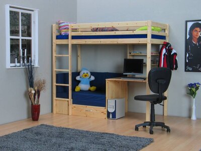 Flip multifunctionele hoogslaper met blauwe kussens