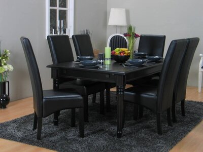 Eethoek zwart Mozart barok tafel met 6 zwarte stoelen