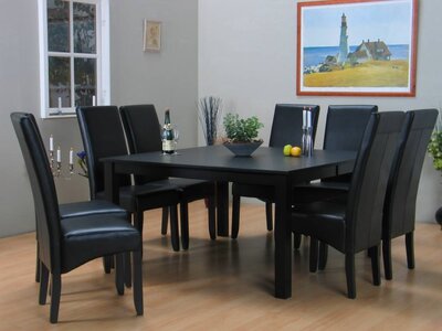 Eethoek zwart tafel met 8 stoelen