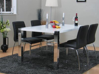 Design eethoek wit hoogglans tafel + 4 stoelen Denver