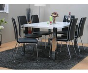 Eethoek design tafel Jason met 6 zwarte stoelen Patricia 