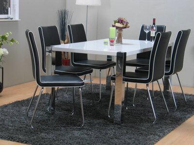 Eethoek design tafel Jason met 6 zwarte stoelen Patricia