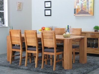 Eethoek Mark massief eiken tafel met 6 eiken stoelen