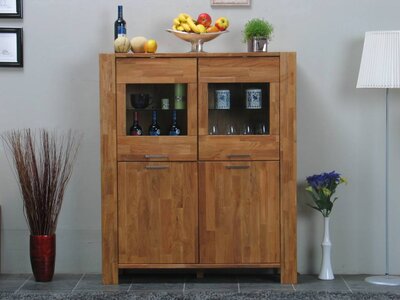 Vitrinekast 4-drs halfhoog Mark eiken 143 cm