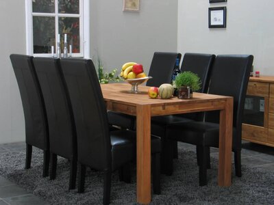 Eethoek Mark 90 x 180 met 6 zwarte stoelen